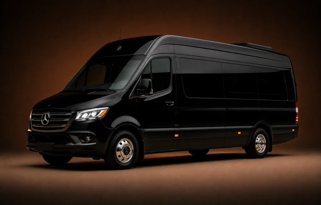 Black Mercedes-Benz Sprinter Executive 11 to 14 passenger van for Los Angeles group transportation