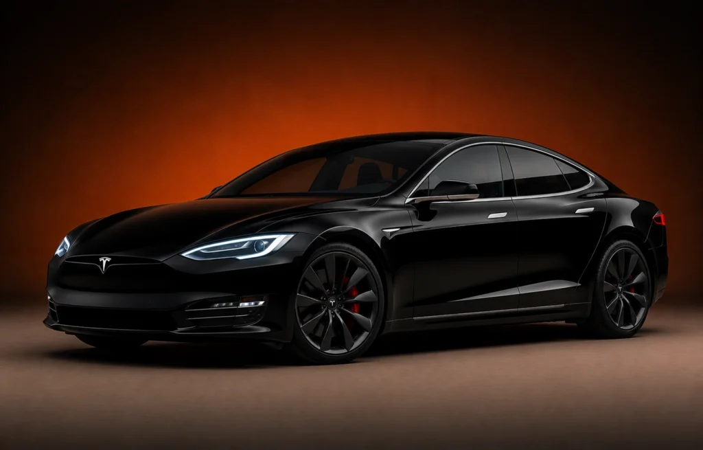 Black Tesla Model S electric sedan for Los Angeles chauffeur booking